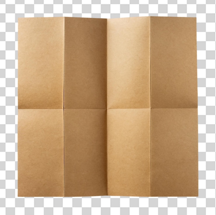 PSD four fold brown template paper isolated on transparent background