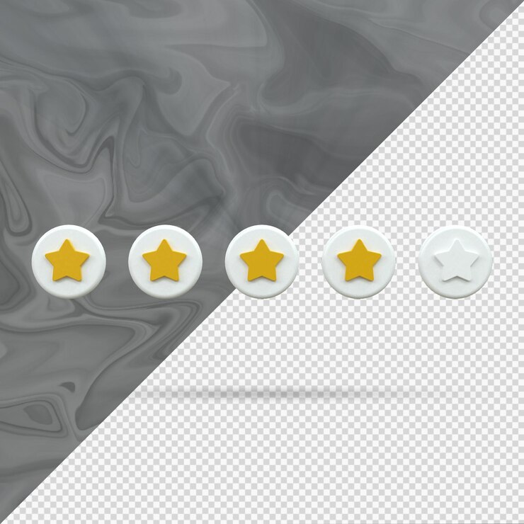 Four gold star rate review customer experience quality service excellent feedback concept 3d render