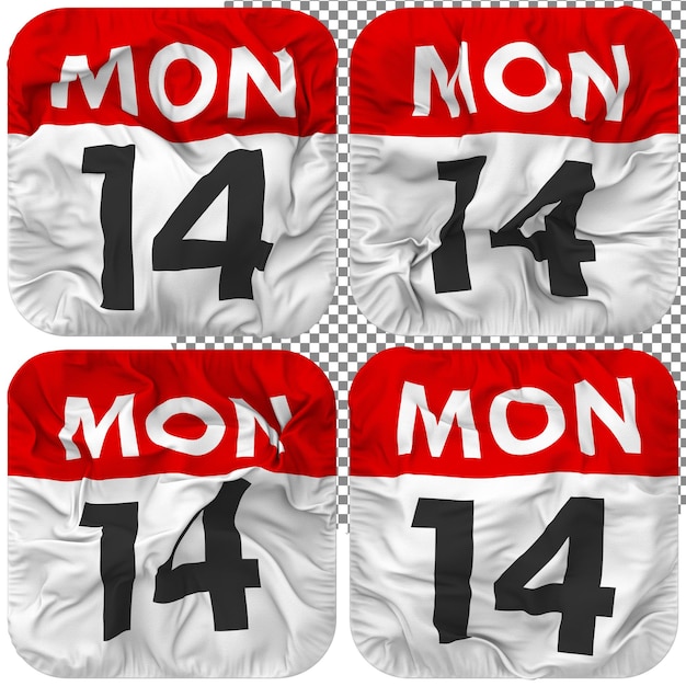 fourteenth 14th monday date calendar icon isolated four waving style bump texture 3d rendering