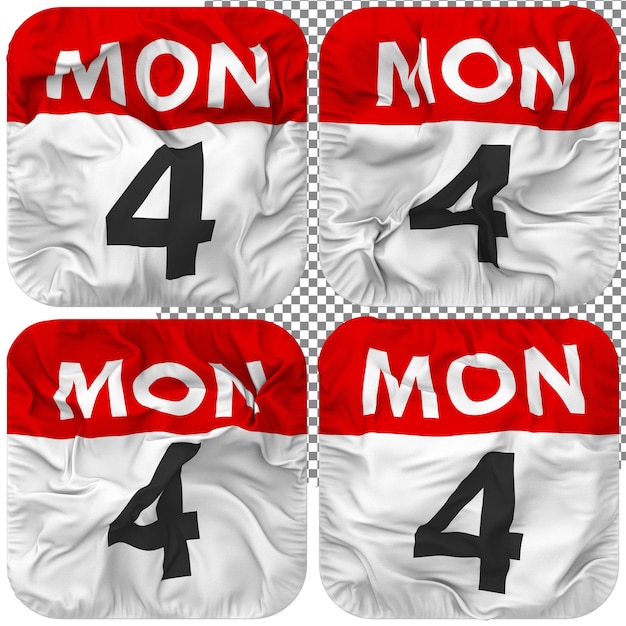 Fourth 4th Monday Date Calendar Icon Isolated Four Waving Style Bump Texture 3D Rendering