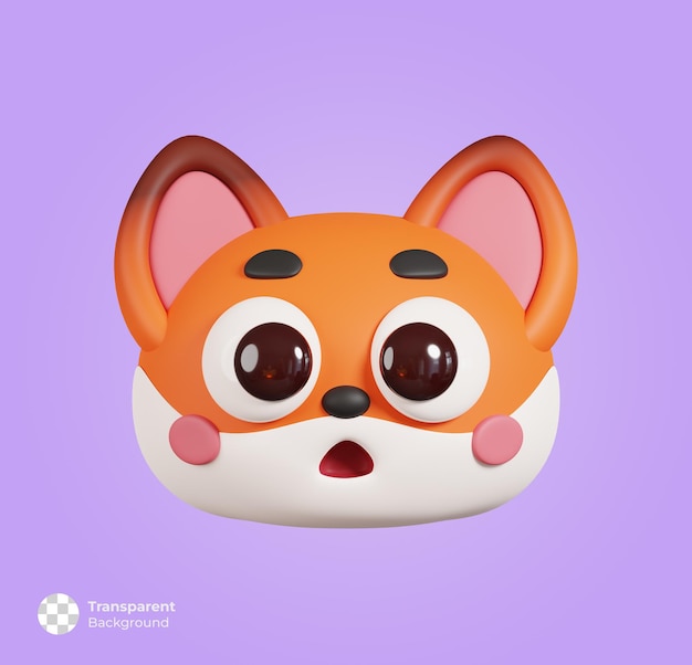 Fox face vista frontal isolado bonito desenho animado cabeça animal 3d renderização ilustração