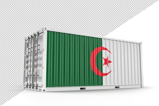 Frachtcontainer mit Textur und isolierter 3D-Darstellung der Flagge Algeriens