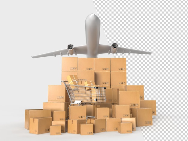 PSD frachttransport logistikdienst gestapelte kartons paketzustellung im online-e-commerce-geschäft