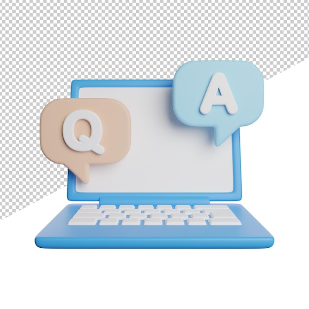 Frage-und-antwort-vorderansicht 3d-rendering-icon-illustration auf transparentem hintergrund