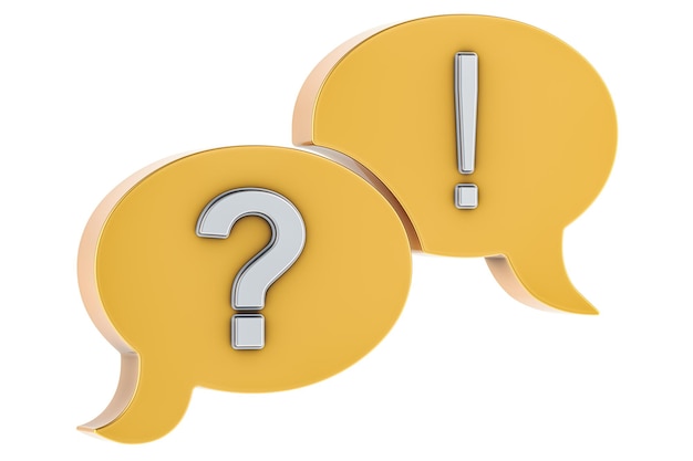 Fragen- und Antwortsymbole Golden Speech Bubbles 3D-Rendering isoliert auf transparentem Hintergrund