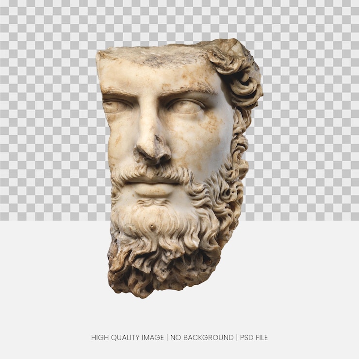 PSD fragment of a classical marble bust of a bearded man