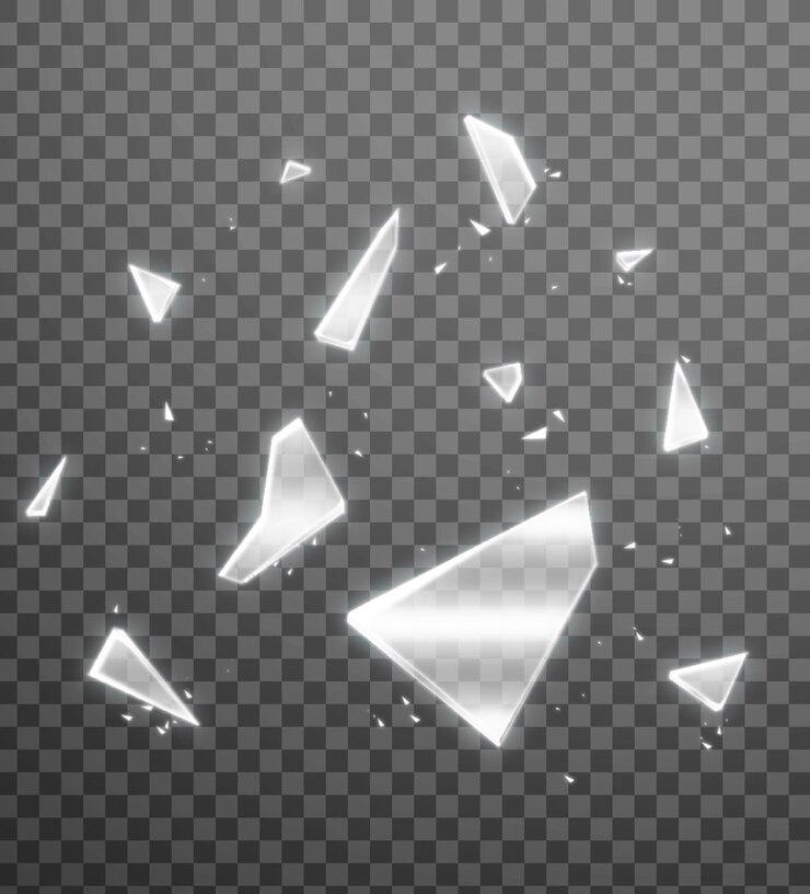 PSD fragmentos realistas de vidrio roto en un fondo transparente pieza afilada