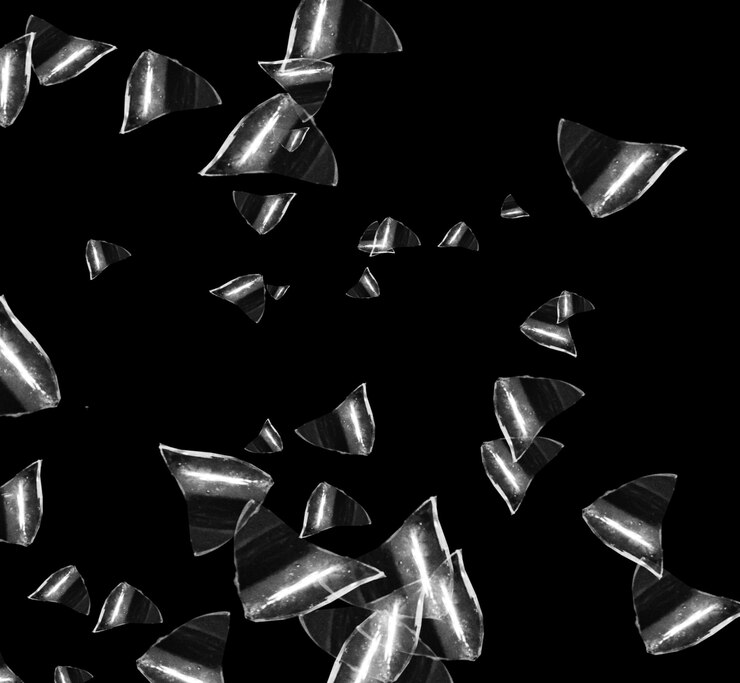 PSD fragmentos reflectantes esparcidos sobre un fondo negro