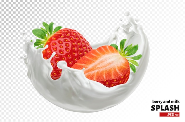 Fragola con spruzzi di latte isolato