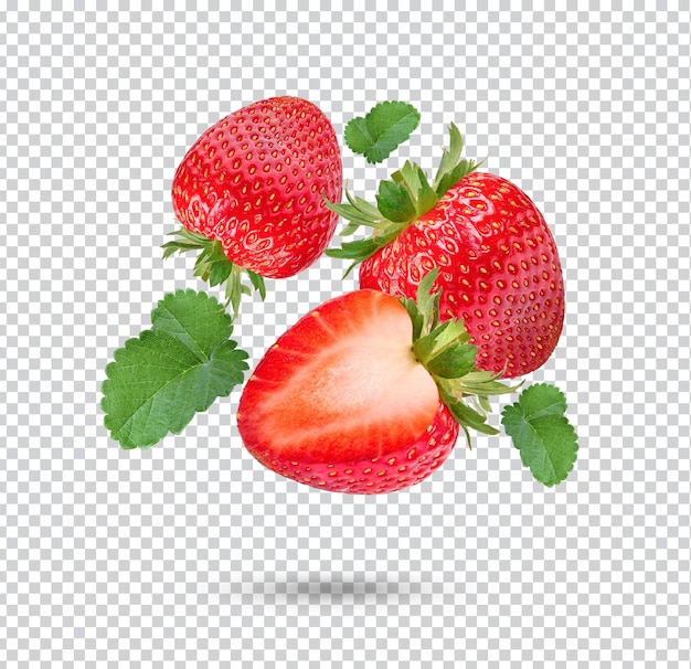 Fragole fresche con foglie isolate PSD Premium