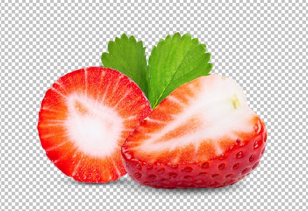 PSD fraise avec feuille isolée sur couche alpha