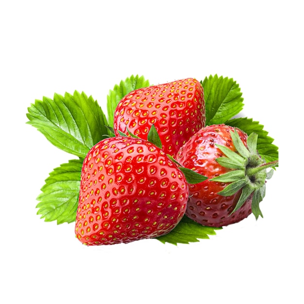 Fraise fraîche avec une feuille verte sur un fond transparent propre mettant en valeur sa couleur vibrante et