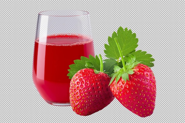 PSD fraises fraîches et un verre de jus de fraise isolé sur fond transparent