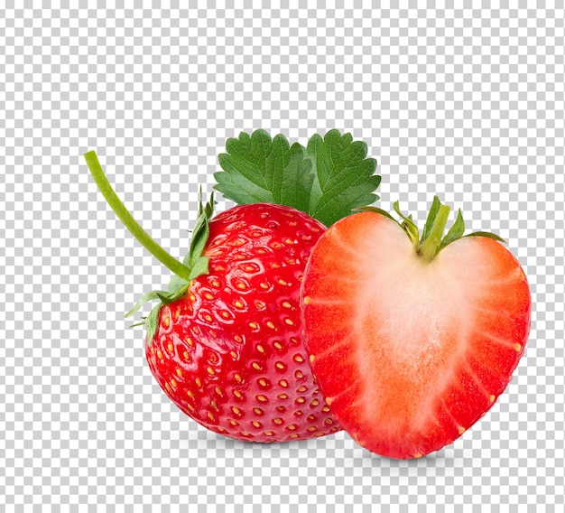 PSD fraises mûres avec des feuilles isolées