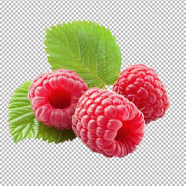 Framboesas com folhas isoladas no fundo branco