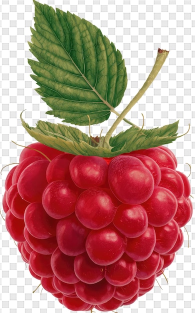 PSD un framboise avec une feuille verte dessus