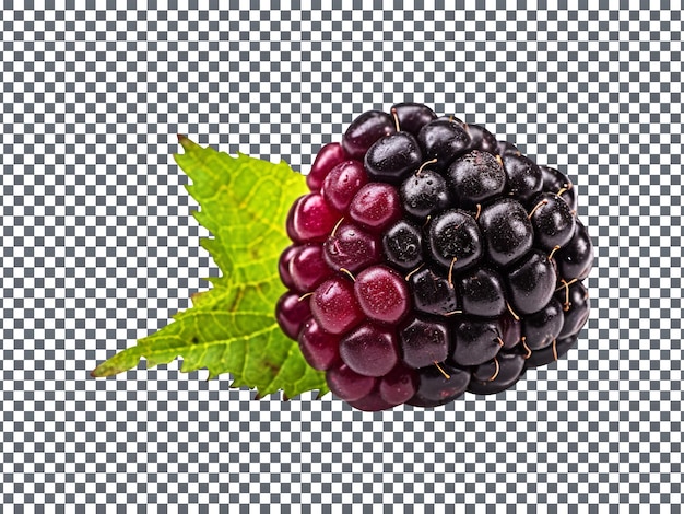 Framboise noire unique fraîche avec feuille isolée sur fond transparent