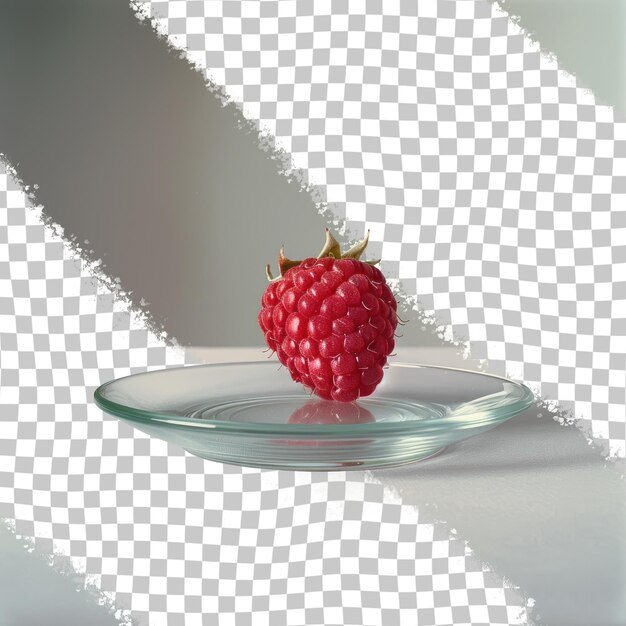 PSD une framboise rouge sur un plat en verre