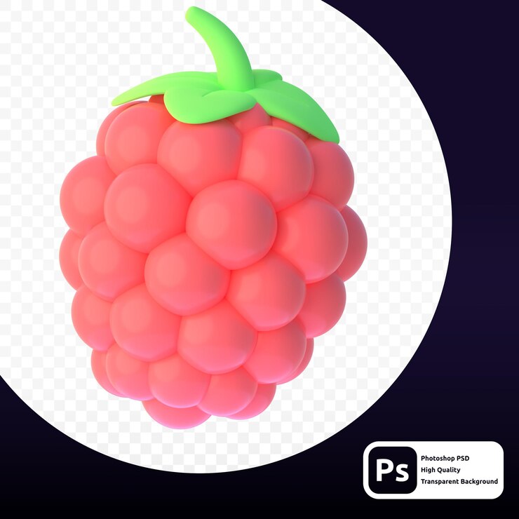 PSD frambuesa en representación 3d para ilustración web u otros fines gráficos