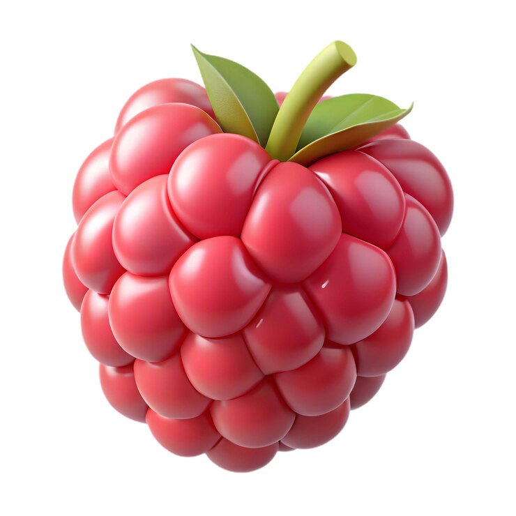 Una frambuesa roja deliciosa y madura con hojas verdes perfecta para postres y bocadillos