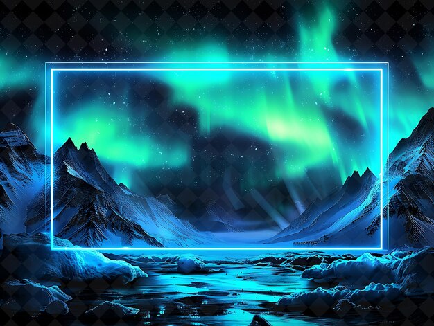 PSD frame arcane da aurora ártica com luzes do norte cintilantes uma moldura de cor de néon colecção de arte y2k