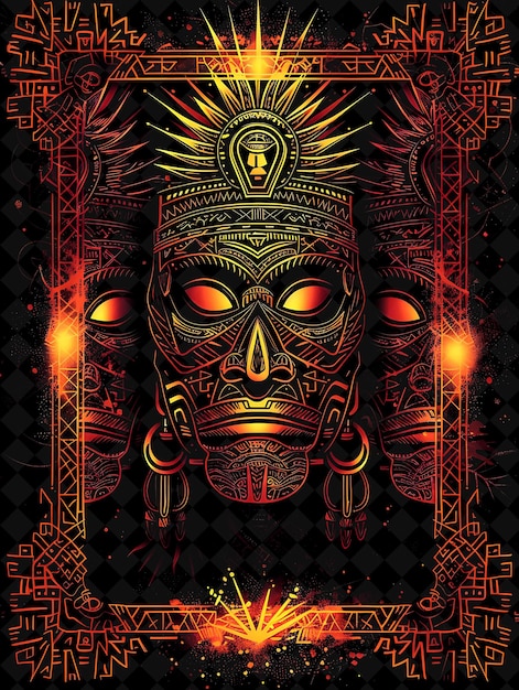 PSD frame arcane de máscara tribal com máscaras tribais e tótems adorni neon color frame colecção y2k