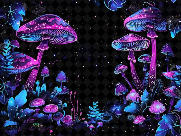 PSD frame arcane glowing mushroom forest com bioluminescente mus neon color frame colecção de arte y2k