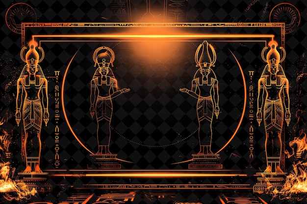PSD frame arcanos do faraó egípcio com estátuas do faraó e hiero neon frame de cor colecção de arte y2k
