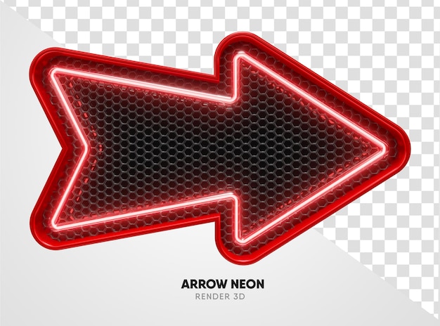 frame arrow red with grid and neon texture in realistic 3d render with transparent background