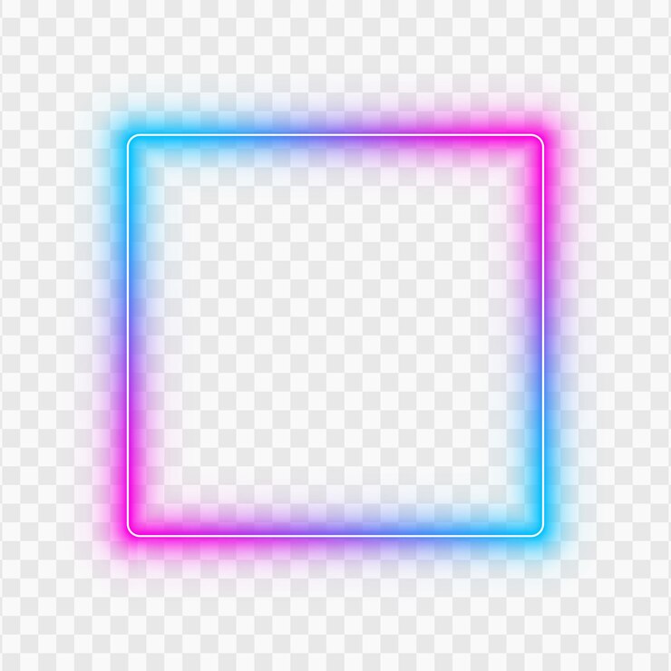 PSD frame cuadrado de neón brillante con borde rosa luz azul con gradiente aislado en fondo transparente