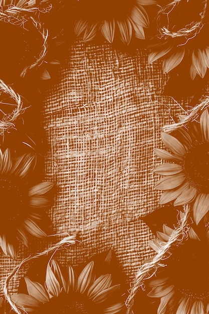 PSD frame de campo chique com corda de burlap e girassóis deixando textura psd border art design collage