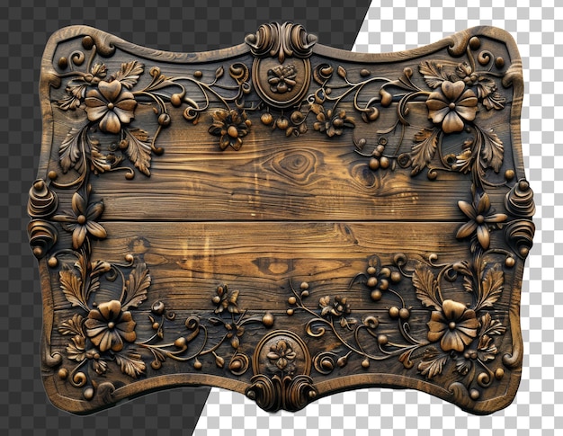 PSD frame de madeira esculpido ornamentado com detalhes intrincados em fundo transparente png
