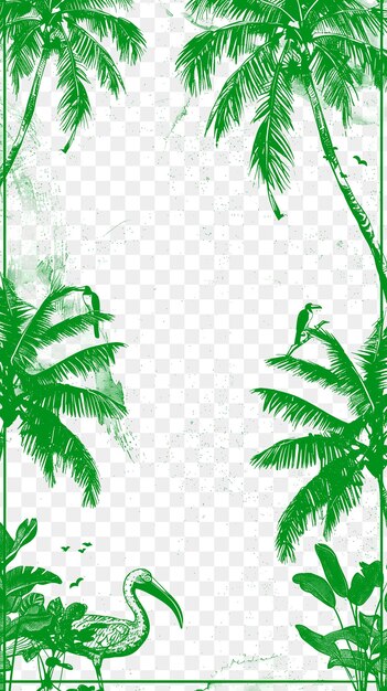 PSD frame glam tropical fronteira com palmeiras e pássaros exóticos psd textura frame decoração design de arte cnc