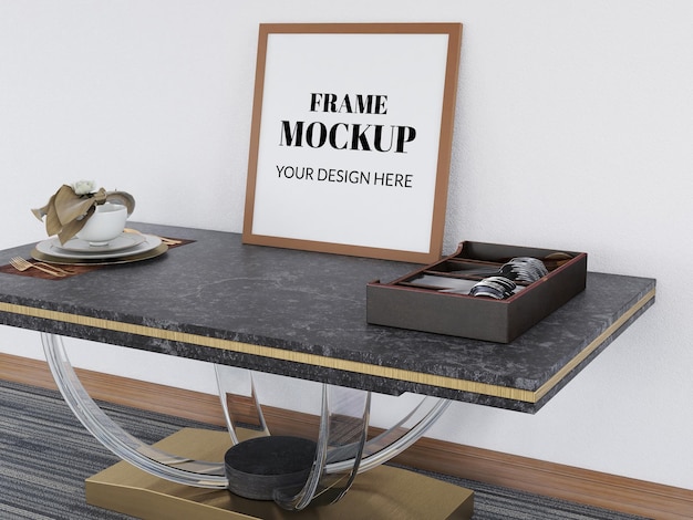 PSD frame mockup realista na mesa moderna