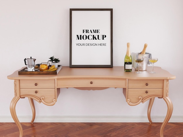 Frame Mockup realistico sulla scrivania moderna