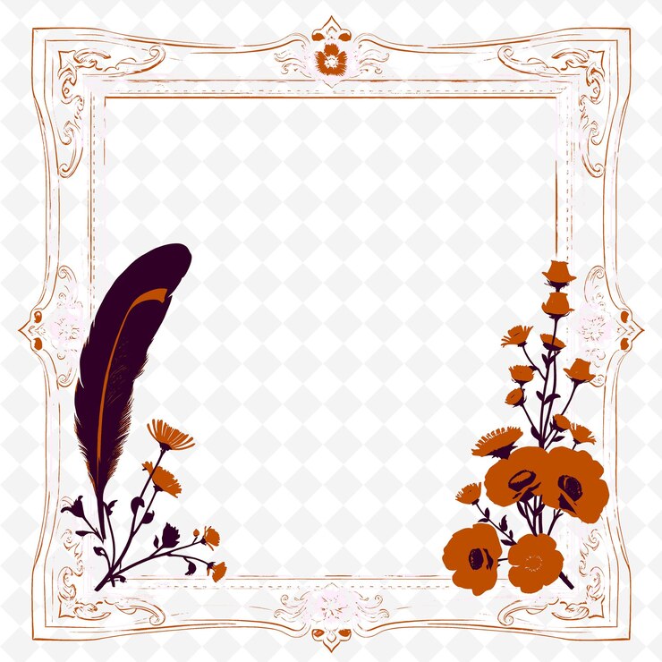 PSD frame vector con piume di fagiano scotch scopa e h png ispirato thanksgiving decoration design