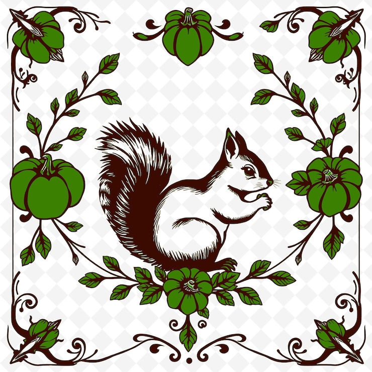 PSD frame vector with charming squirrel figures pumpkin se png inspired thanksgiving decoration design