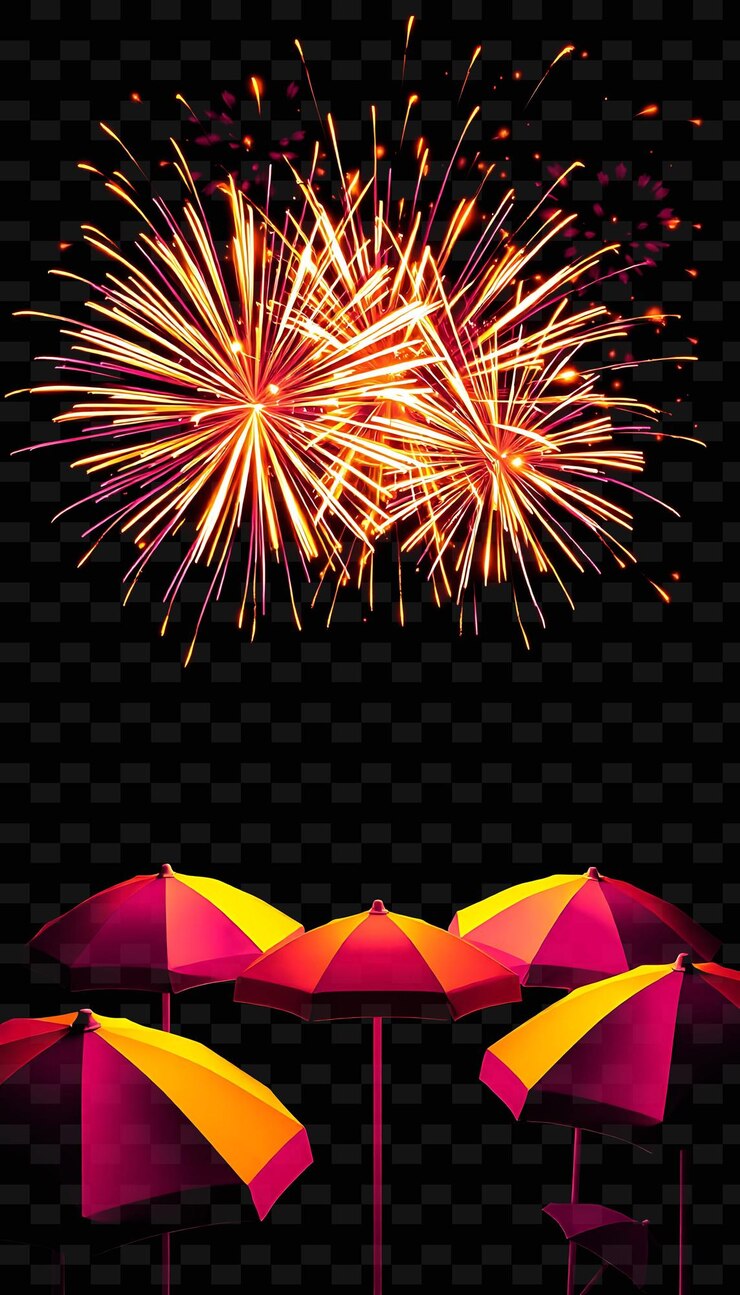 PSD framebright_rhythmic_firecracker_pops_neon_beach_umbrellas_glow_around_the_frame_radiating_warm_s