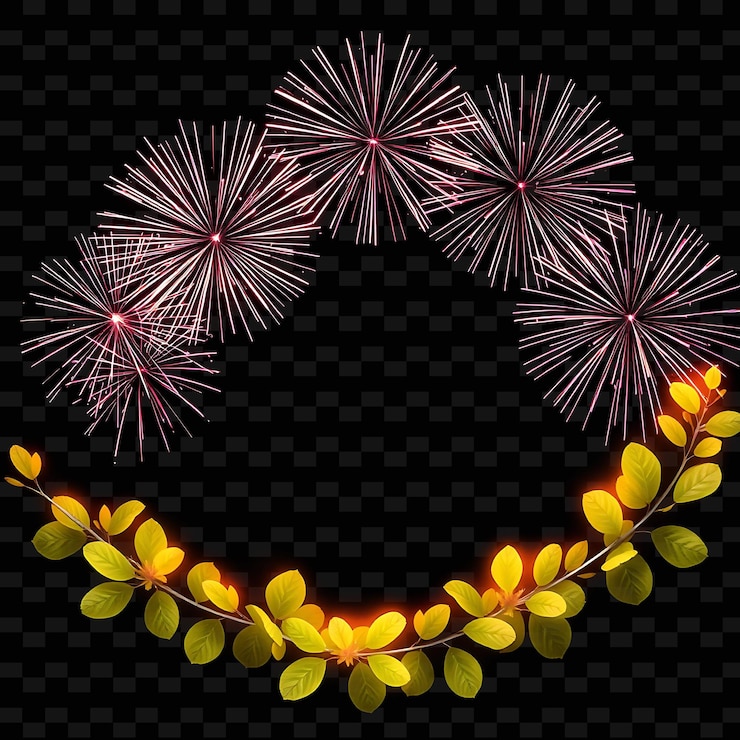 PSD framebursting_firecrackers_ignite_in_sequence_lighting_the_border_neon_leaves_gently_sway_along_t