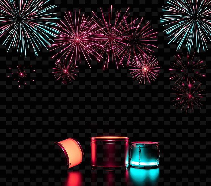 PSD framebursts_of_firecrackers_alternate_rhythmically_at_the_edges_glowing_drums_sit_at_ the_corners_