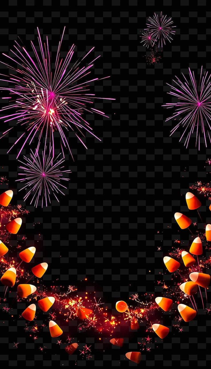PSD framecrackling_firecrackers_create_a_sparkling_trail_neon_candy_corns_float_along_the_frame_creat