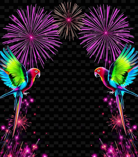 FrameFirecracker_Cascades_Create_a_Falling_Curtain_of_Sparks_Glowing_Parrots_Rest_on_the_Sides_Wi