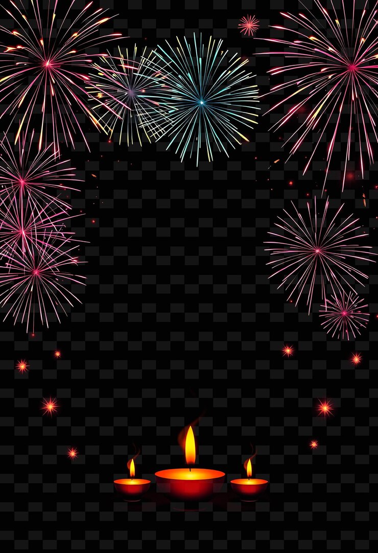 PSD framefirecracker_cascades_form_swirls_lighting_up_the_edges_glowing_kalash_pots_hover_softly_lit_