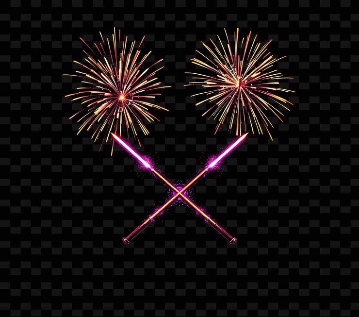 PSD framefirecracker_explosiones_mimic_fireworks_lighting_the_top_glowing_ceremonial_swords_cross_light