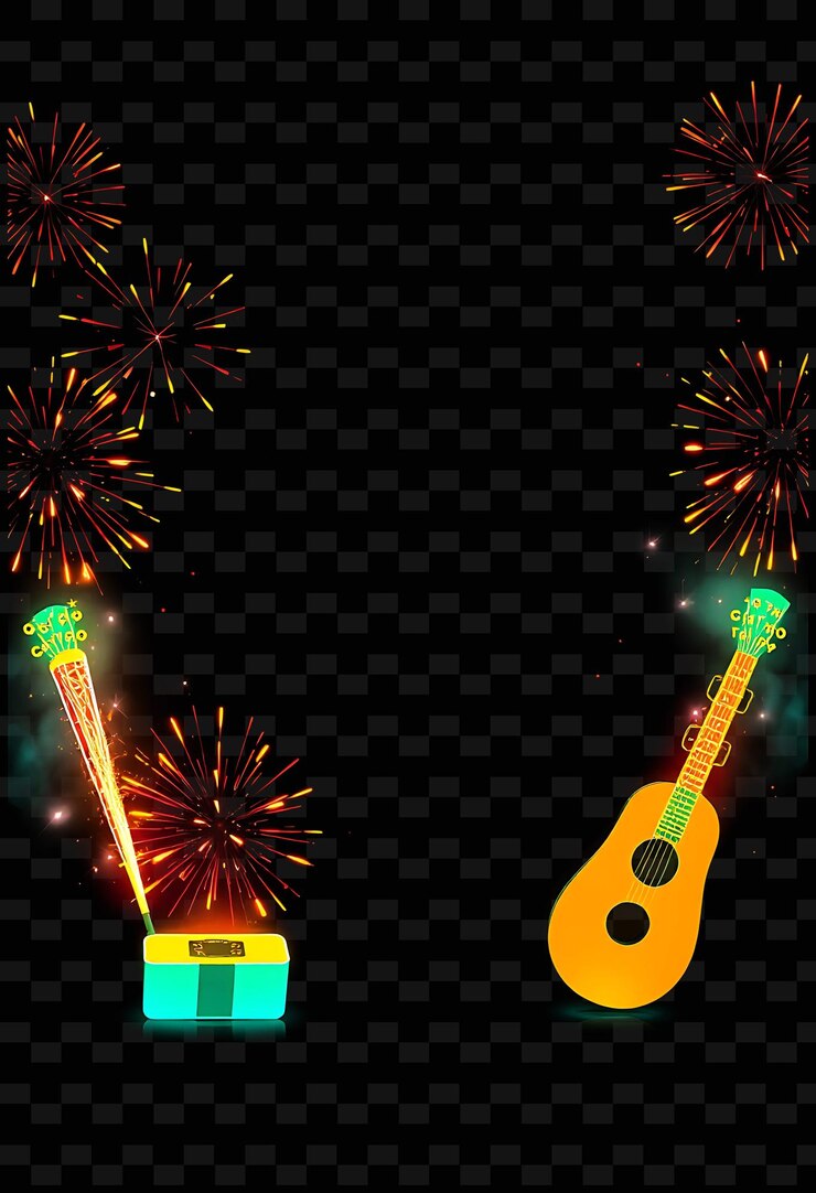 PSD framefirecracker_explosions_form_diamond_patterns_illuminating_the_sides_glowing_musical_instrument