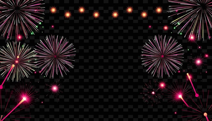 PSD framefirecracker_flares_blink_in_intervals_along_the_top_glowing_paper_fans_fan_out_from_the_edge