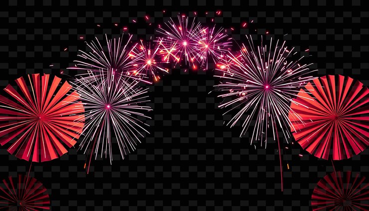 PSD framefirecracker_flares_blink_in_intervals_along_the_top_glowing_paper_fans_fan_out_from_the_edge