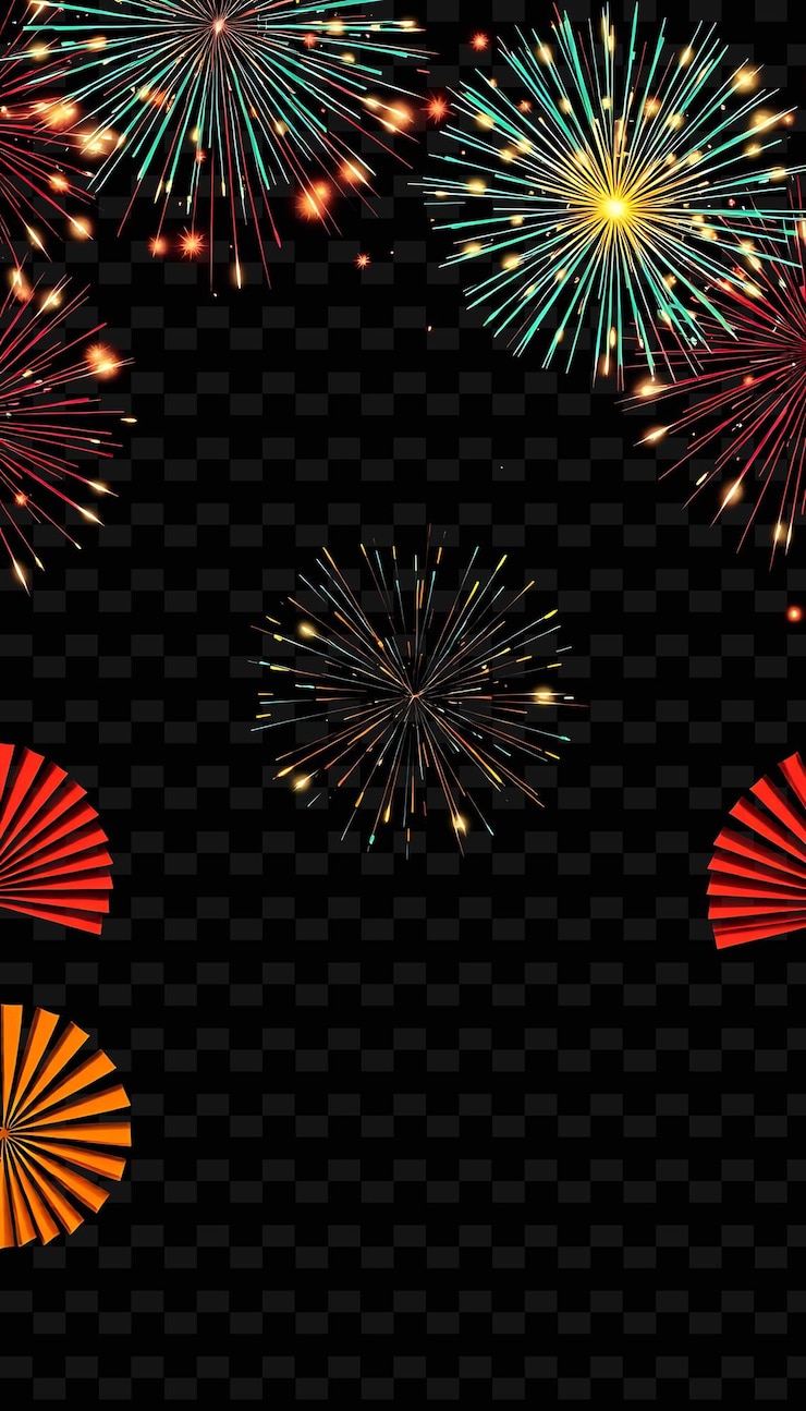 PSD framefirecracker_flares_blink_in_intervals_along_the_top_glowing_paper_fans_fan_out_from_the_edge