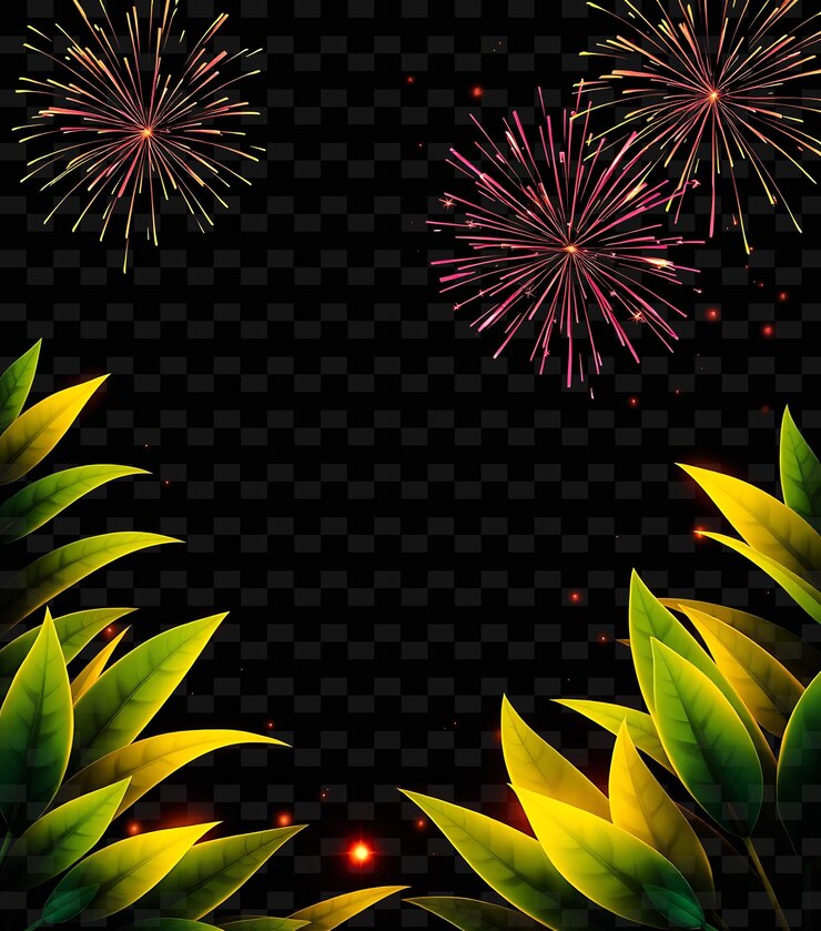 PSD framefirecracker_sparks_trail_in_swirls_creating_motion_neon_mango_leaves_gently_wave_along_the_e