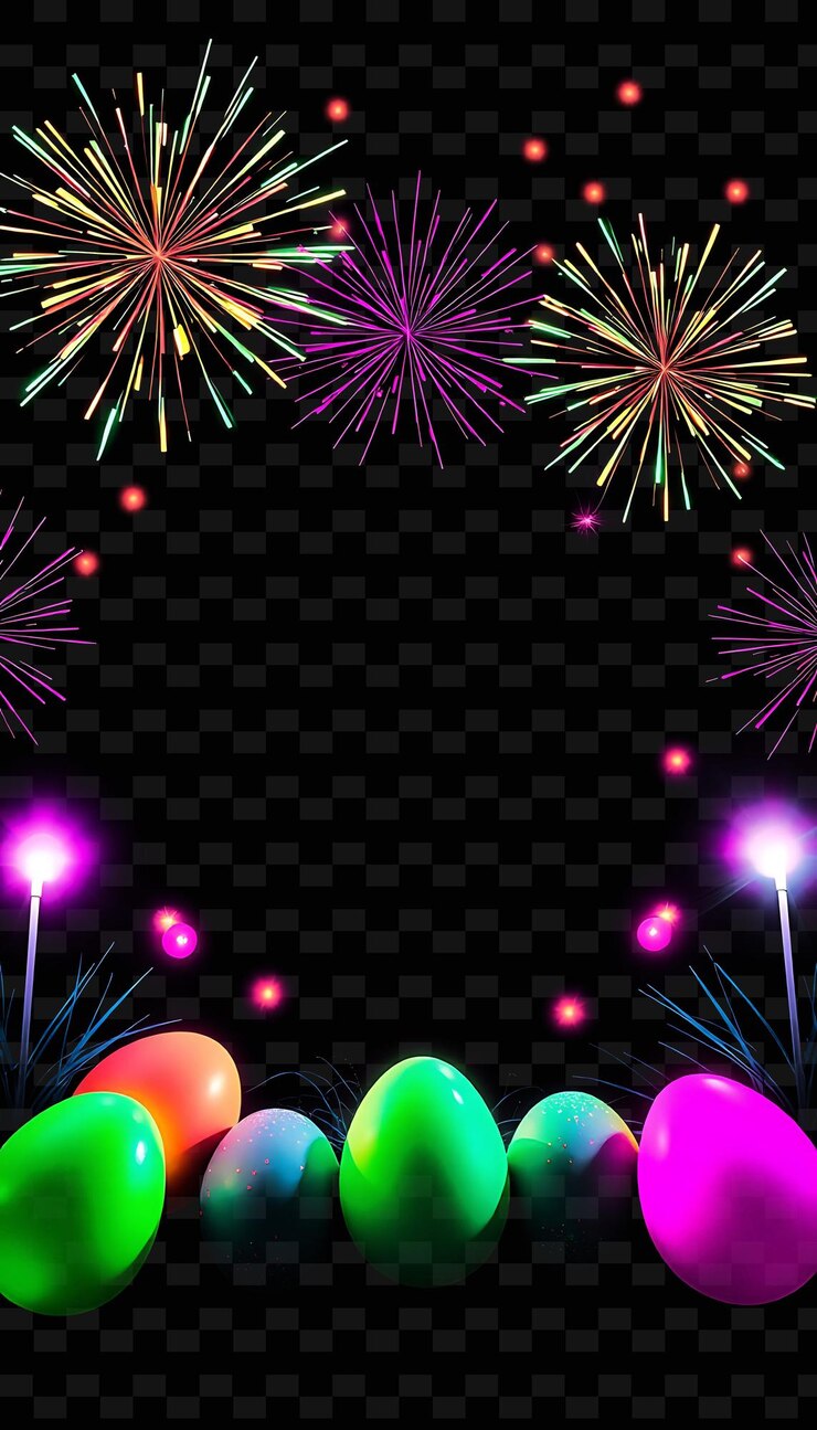 PSD framefirecrackers crackle selvaggiamente emettendo piccole braci di fuoco neon uova di pasqua brillano dolcemente lungo t